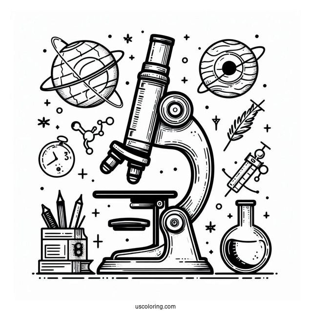Science Coloring Page Of Easy Microscope