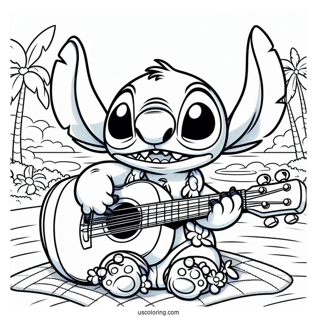 Elvis Stitch Playing Guitar Coloring Sheet