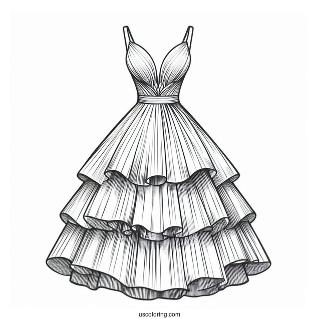 Formal Backless Dress Coloring Page With Tiered Skirt