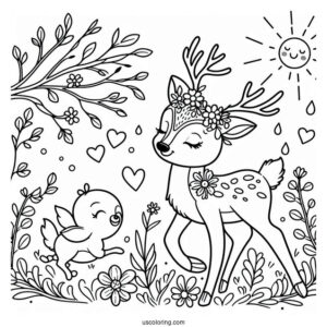 Spring Coloring Page Deer Outline For Preschoolers