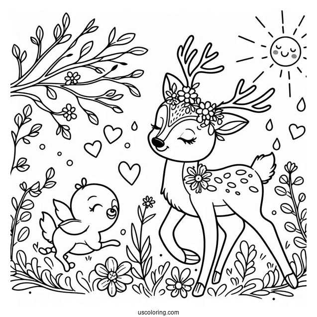 Spring Coloring Page Deer Outline For Preschoolers