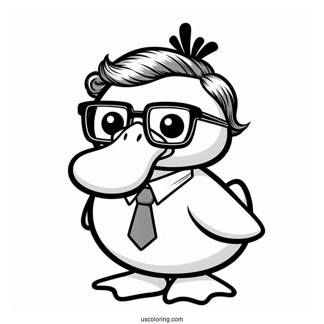 Psyduck Coloring Page Wearing Glasses, Wig, And Necktie For Preschoolers