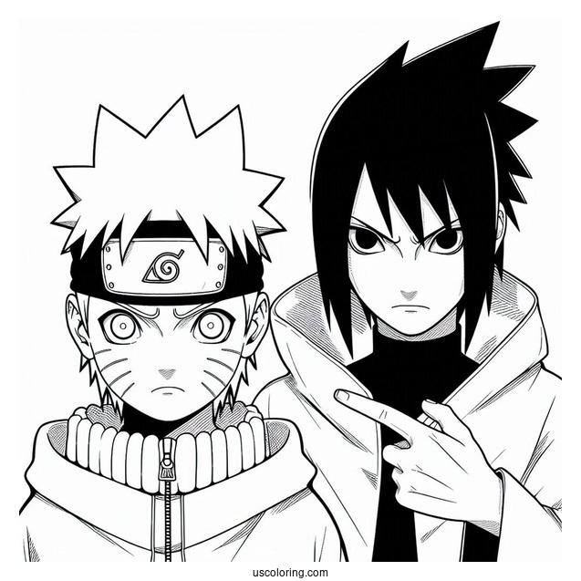 Young Naruto And Sasuke Coloring Page Glaring At One Another
