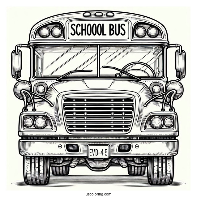 Front View Of School Bus To Color