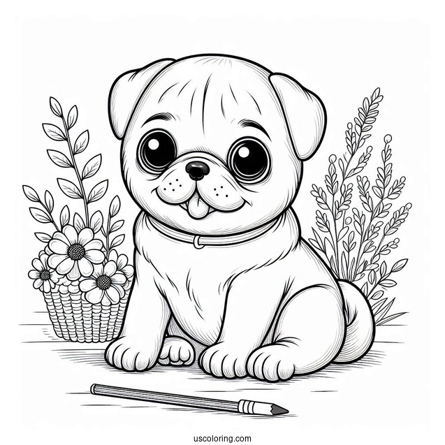 Adorable Baby Pug Coloring Sheet