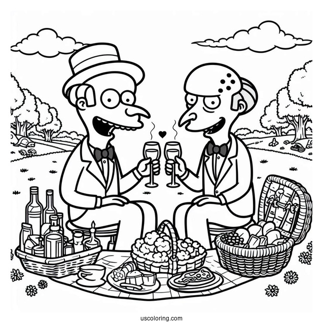 Simpsons Coloring Pages Of Mr Burns And Mr Smithers Having A Romantic Picnic