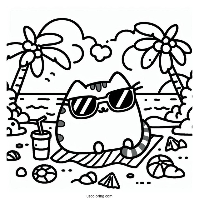 Pusheen Wearing Sunglasses At The Beach