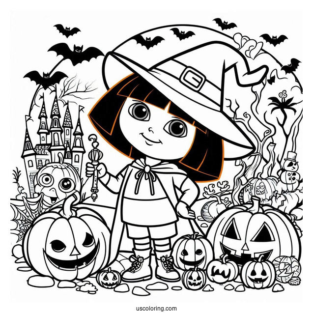 Halloween Themed Dora The Explorer Coloring Page