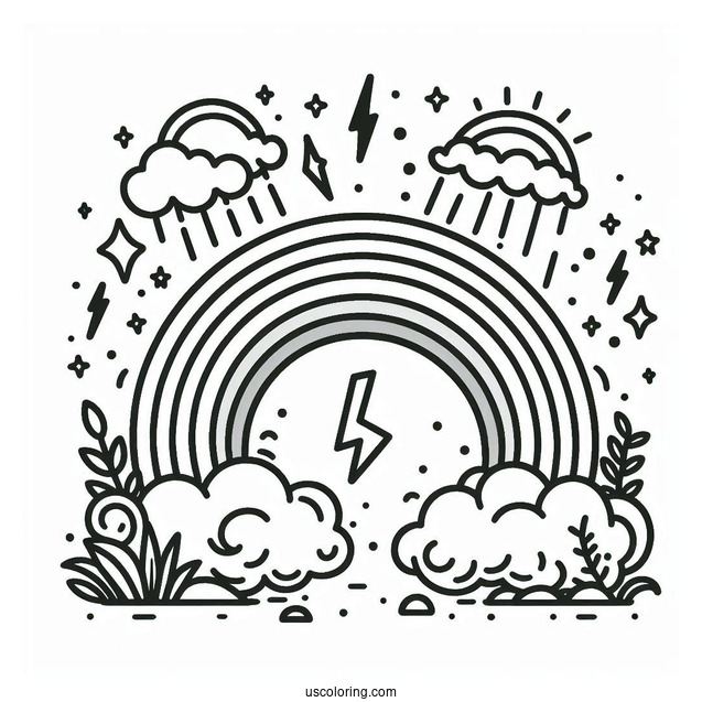 Rainbow With Storm Clouds And Lightening To Color