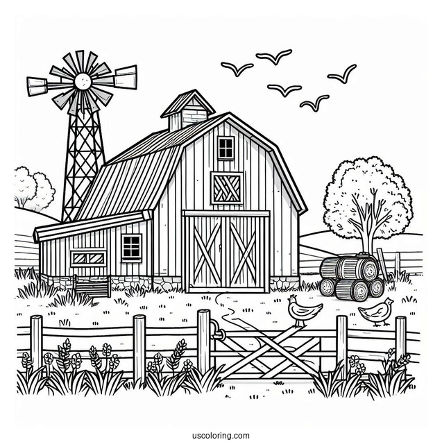 Coloring Page Of Farm Barn