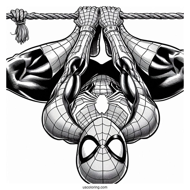Spider-Man Hanging Upside Down Coloring Sheet