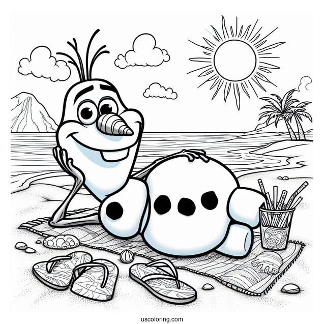 Olaf Laying On The Beach During Summer To Color