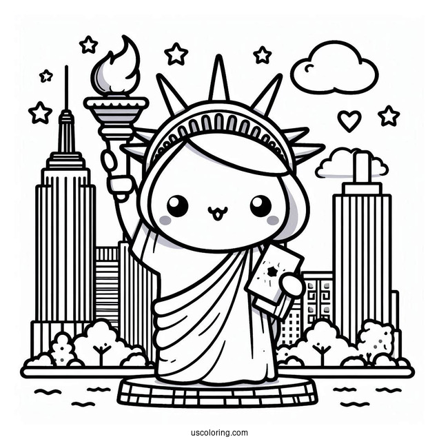 New York Coloring Page Of Kawaii Statue Of Liberty For Kids