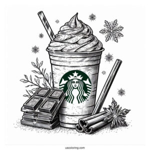 Realistic Starbucks Coloring Page Frappe With Chocolate Bar And Cinnamon Stick