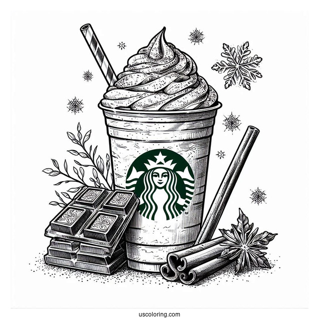 Realistic Starbucks Coloring Page Frappe With Chocolate Bar And Cinnamon Stick