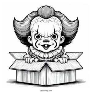 Pennywise Popping Out Of A Box Coloring Sheet