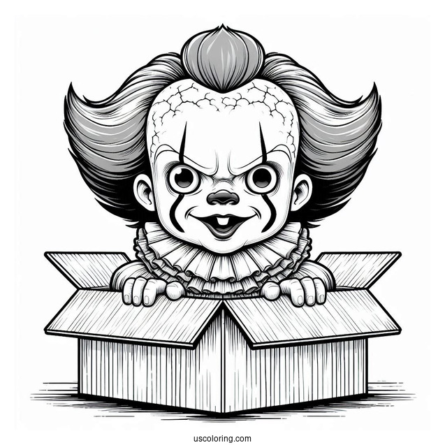 Pennywise Popping Out Of A Box Coloring Sheet