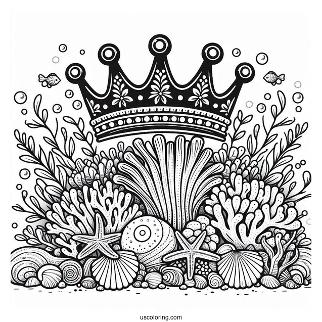 Coloring Sheet Of Coral And Shell Crown
