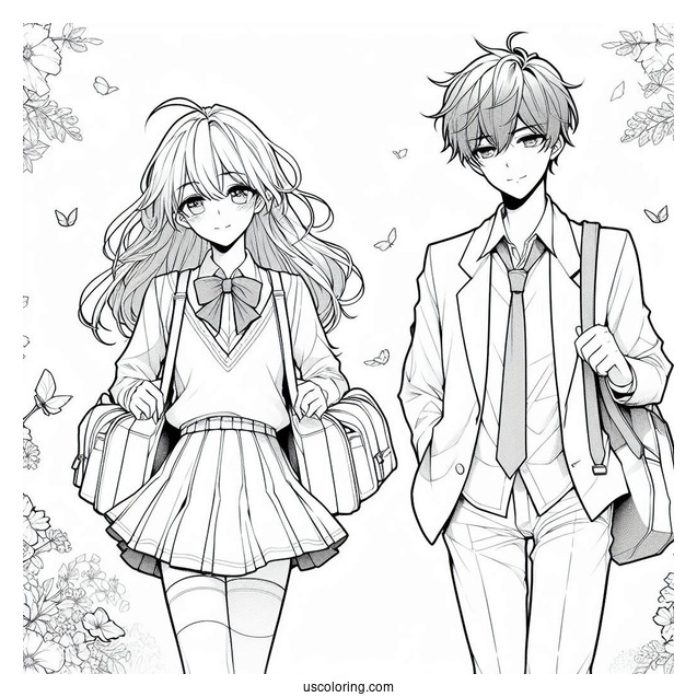 Manga Coloring Page Of School Days High School Couple