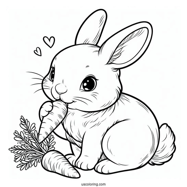 Flop Eared Rabbit Eating Carrot Coloring Picture