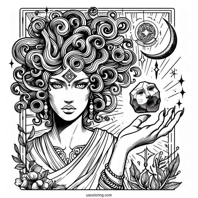 Medusa Coloring Page Holding Stone Head Tarot Card