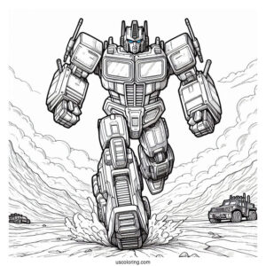 Optimus Prime Coloring Page Running In The Desert