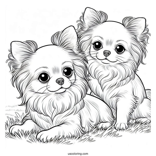 Two Furry Chihuahua Coloring Page Laying On Grass