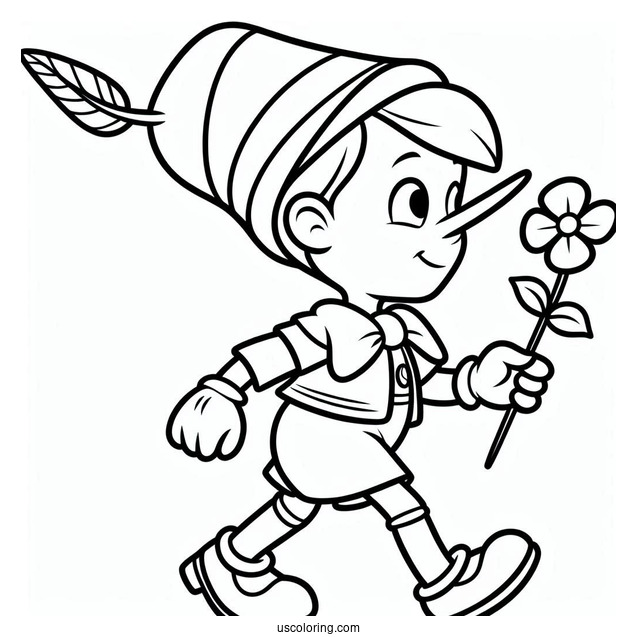 Easy Outline Of Pinocchio Coloring Page Walking For Kids