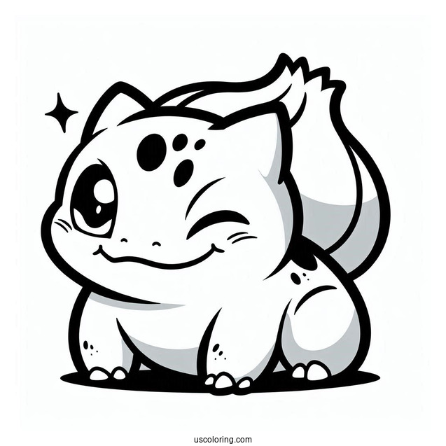 Easy Winking Bulbasaur Coloring Page For Kids