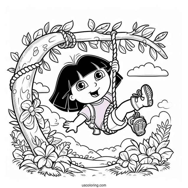 Dora And Boots Swinging From Vine With Swiper_