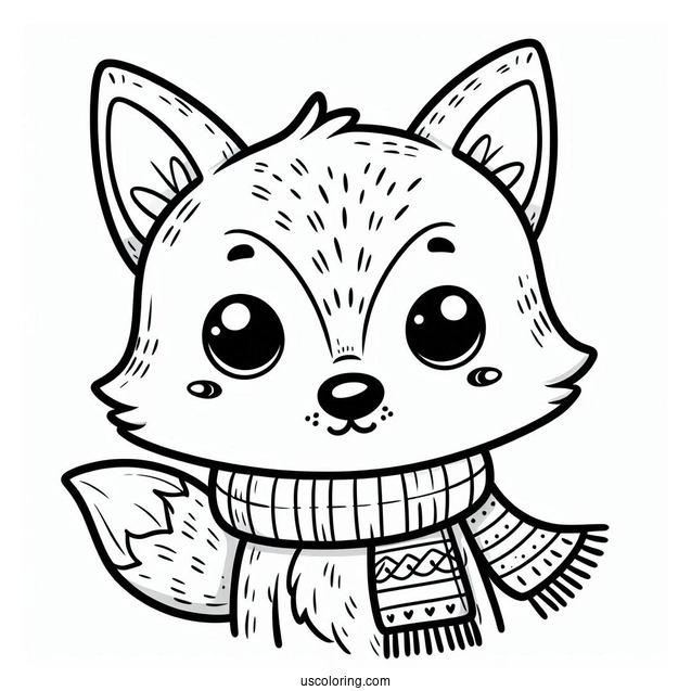 Playful Fox Coloring Page Wearing A Scarf For Kids