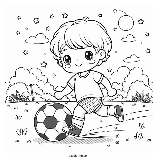 Young Child Playing Soccer On Field
