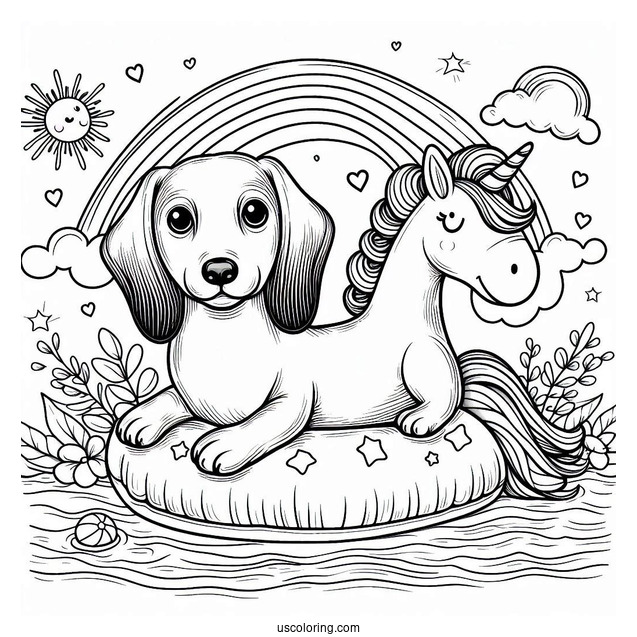 Dachshund Coloring Page On Unicorn Floatie
