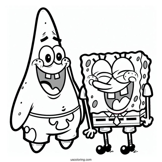 Patrik And SpongeBob Laughing Coloring Page