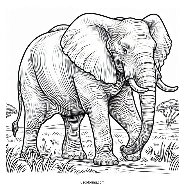 Adult Elephant Walking In African Safari