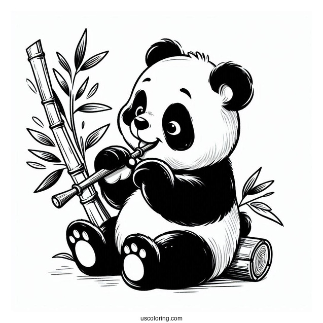 Baby Panda Eating Bamboo Coloring Page