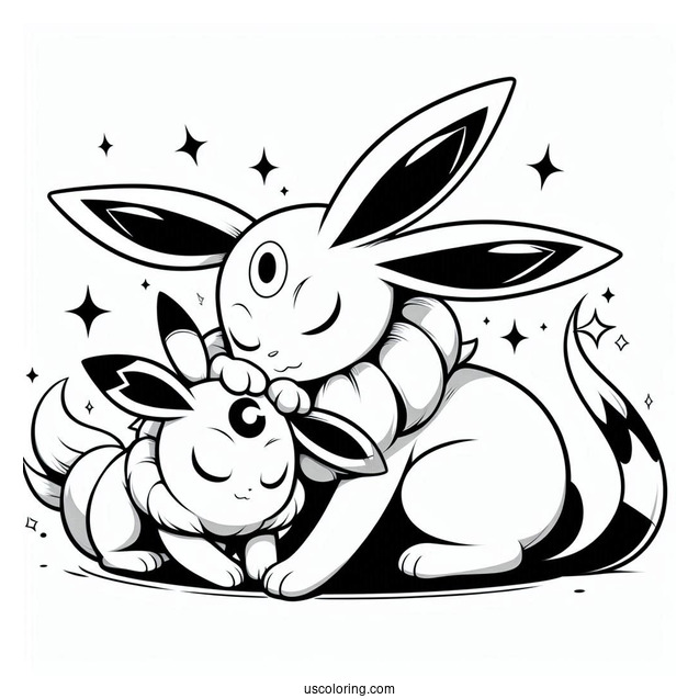 Detailed Sylveon Coloring Page Rubbing Heads With Umbreon
