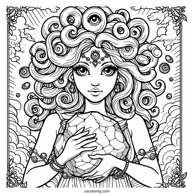 Medusa Coloring Page Holding Stone Head Tarot Card