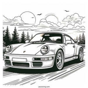 Porsche Coloring Page 930 Driving On Road