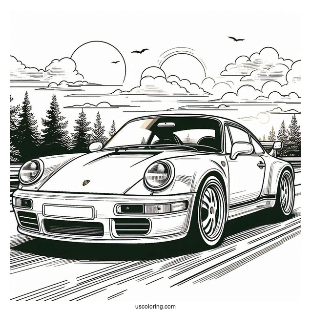 Porsche Coloring Page 930 Driving On Road