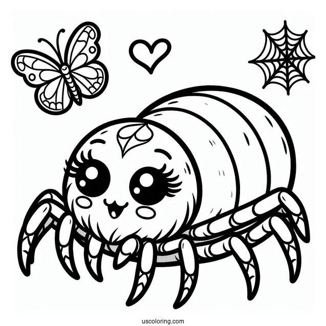 Cute Cartoon Spider Coloring Page For Kids