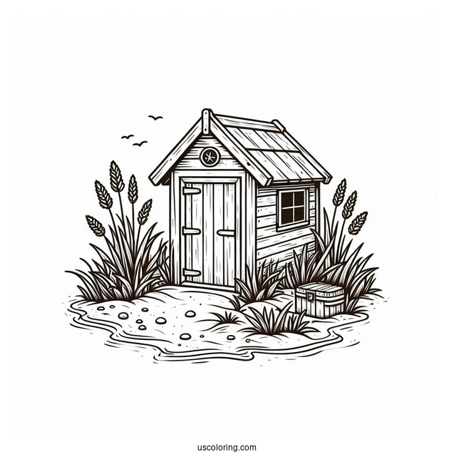 Small Beach Shed With Weeds Coloring Page