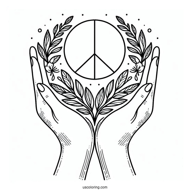Hands Holding A Peace Coloring Page
