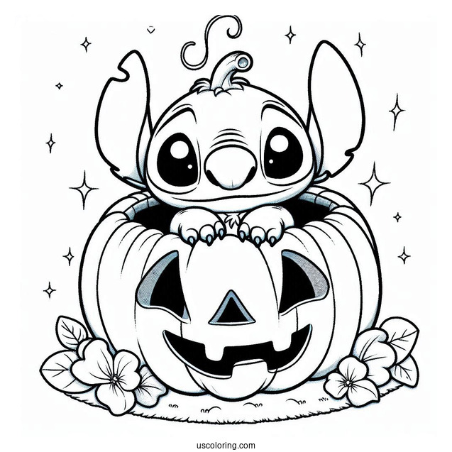 Pumpkin Coloring Page Of Cute Stitch Inside A Jack O Lantern For Kids