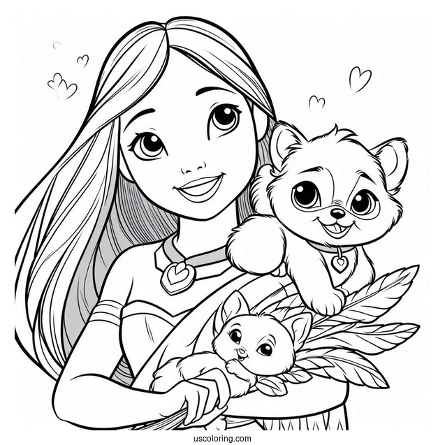Coloring Page Of Pocahontas Carrying Meeko
