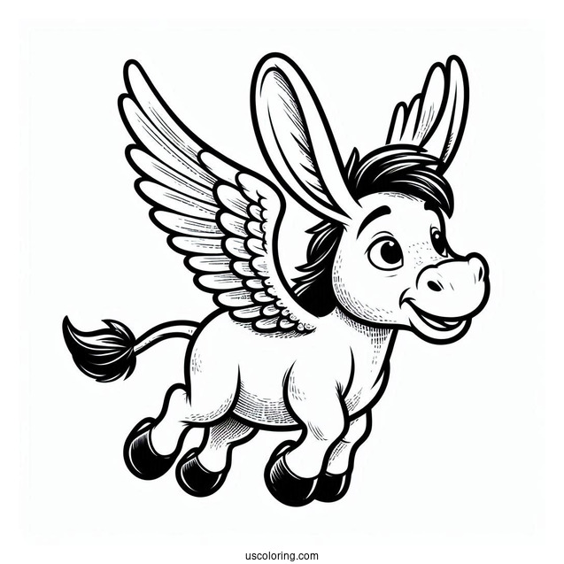 Flying Donkey Coloring Page