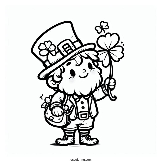 Cute Leprechaun Holding Shamrock To Color
