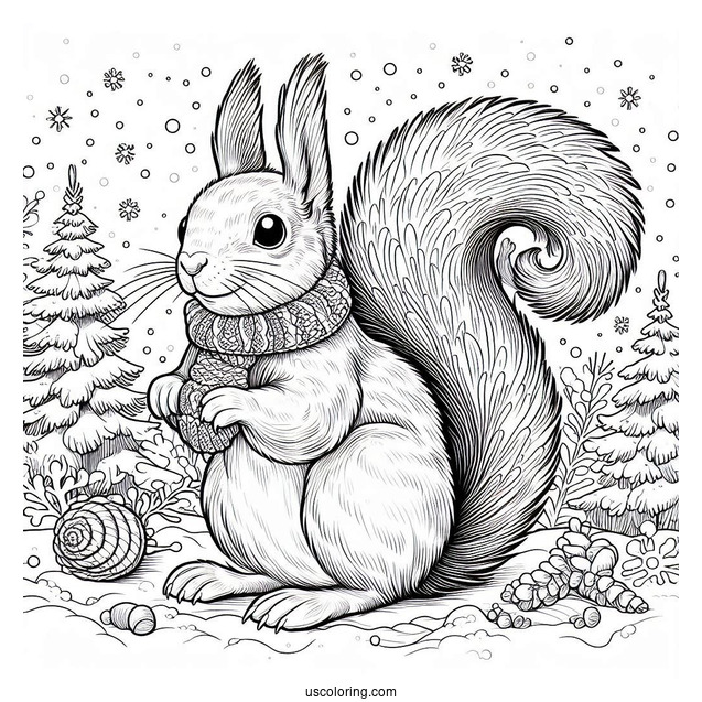 Adult Squirrel Coloring Page Wearing Scar In Winter