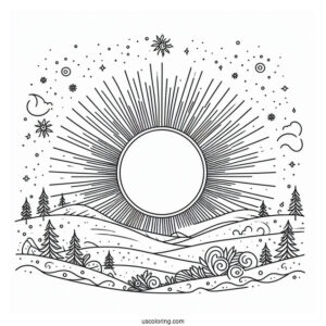 Sun Rising Over The Horizon Coloring Sheet For Kids