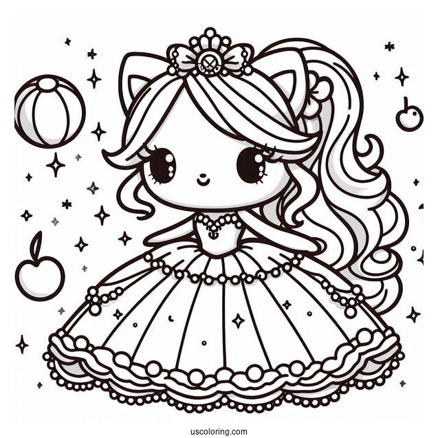 Cute My Melody Coloring Page In Ball Gown